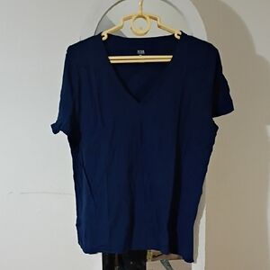 a.n.a Deep Blue V-Neck Short Sleeve Tee